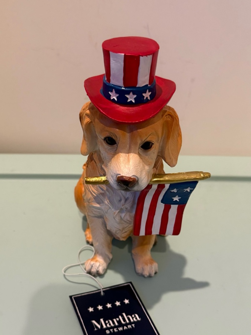 Martha Stewart Patriotic Golden Dog Figurine with American Flag- NWT - Picture 2 of 7
